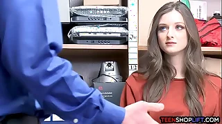 Pretty brunette teen caught shoplifting by a mall cop